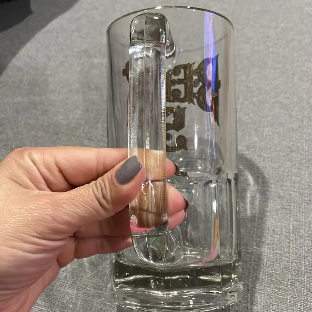 Clear Vintage Glass Beer Mug Stein Gold Letters Beer 5 Cents